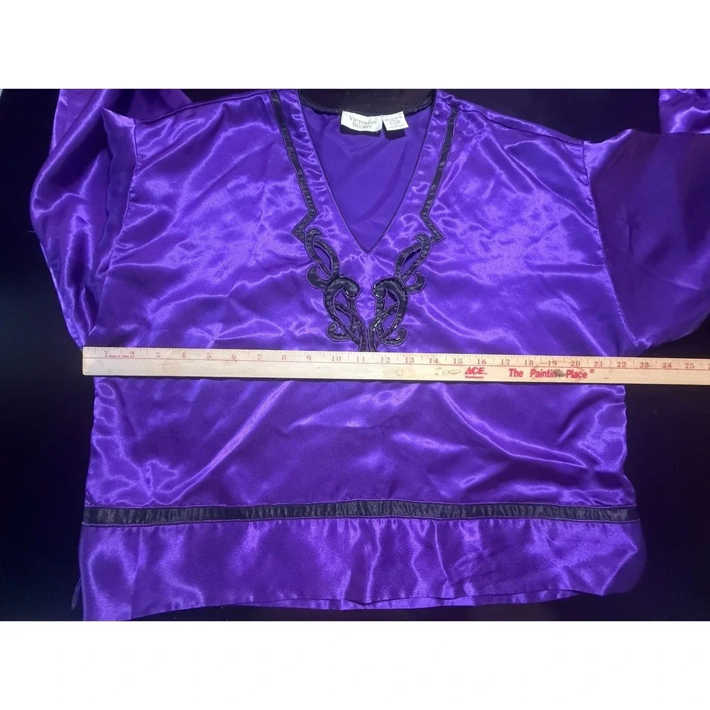 Vtg Victoria's Secret Gold Label Purple Satin Top S Macys Pinstripe Pants M Set